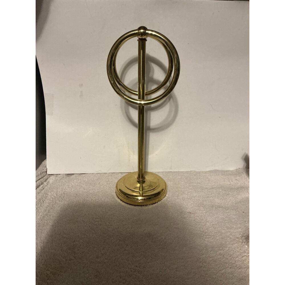 Vintage Brass Hand Towel Holder Stand Double Ring Bathroom Countertop MCM Gold - Picture 4 of 9